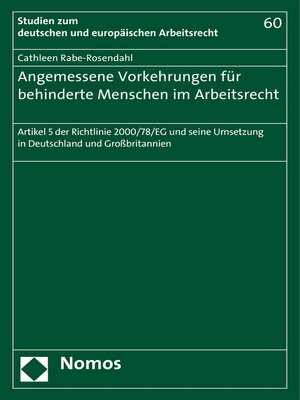 cover image of Angemessene Vorkehrungen für behinderte Menschen im Arbeitsrecht